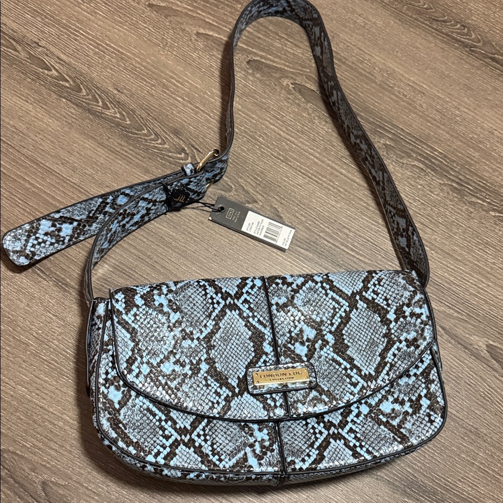 London Fog Blue and Black Snake-Print Crossbody - Picture 3 of 7